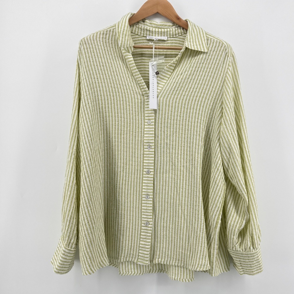 NWT Jane + Delancey 2X Green White Striped Button‎ Up Shirt Coastal Plus Size